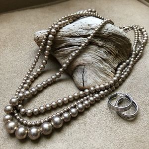 Sterling silver bead necklace and hoop earring set